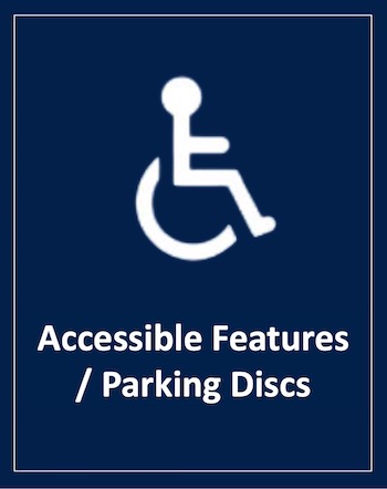 Icon for Accessible Features and Parking Discs. Click to learn more.