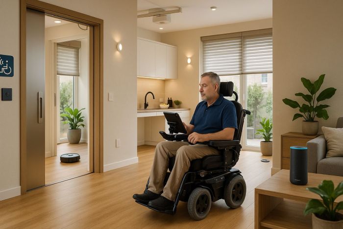 Man in wheelchair using Home Automation Aid