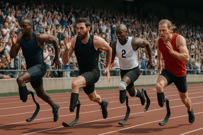 Men with Blade Prosthesis taking part in Athletics race