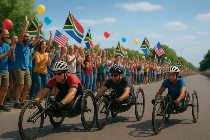 Hand Cyclists taking part in a road race