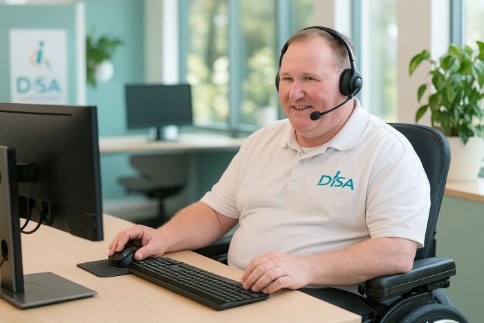 Man monitors a telephonic support service for DiSA Information Services