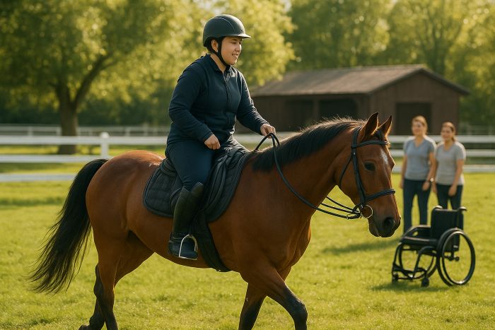 Wheelchair user taking part in horse riding /Equestrian