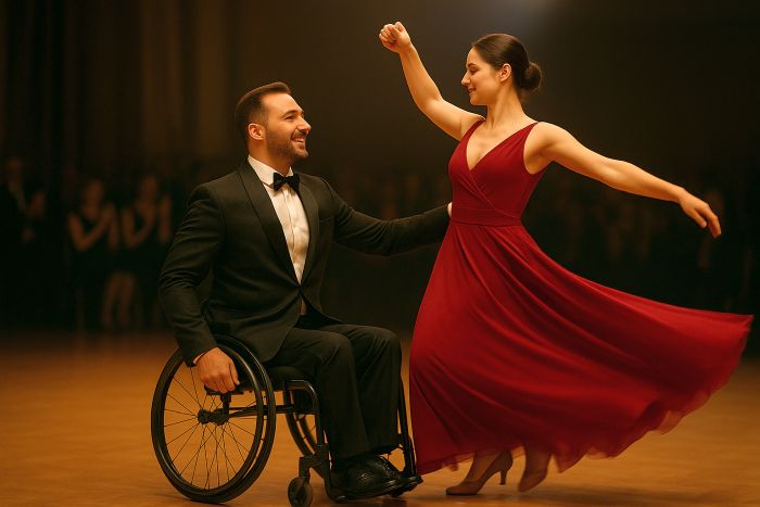 Man in wheelchair participating in wheelchair dancing