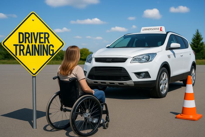 Woman in wheelchair doing driver training
