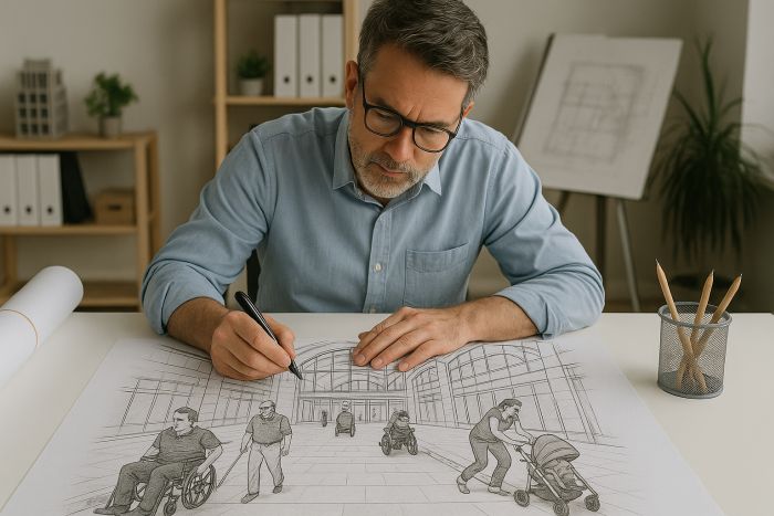 Architect designing with people with disabilities in mind.